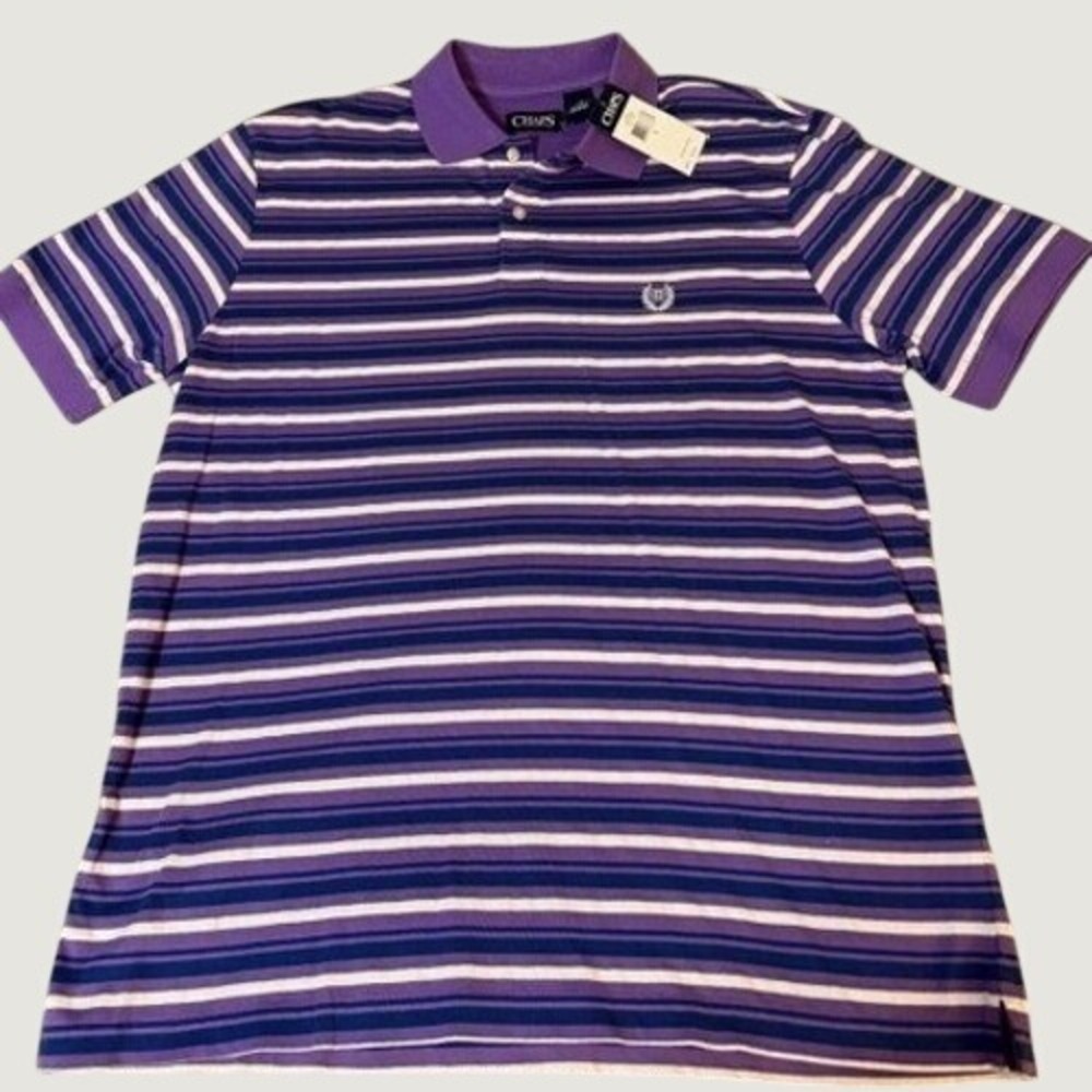 Chaps Mens Large Purple Striped Short Sleeve Polo Shirt Logo 100% Cotton NWT New